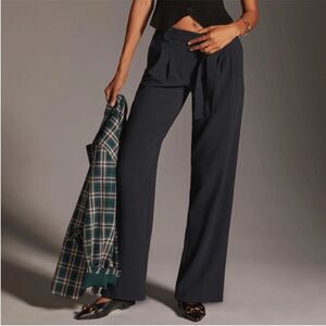 Anthropologie Maeve Tailored Trousers Tie Belt Dark Navy Size 8
